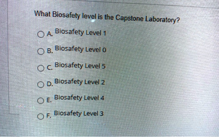 SOLVED: What Biosafety Level Is The Capstone Laboratory? 0 A Biosafety ...