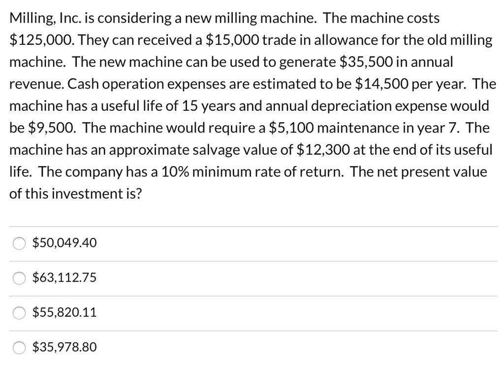 SOLVED Milling, Inc. is considering a new milling machine. The machine