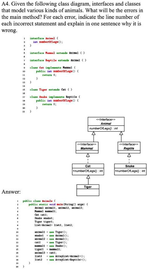 SOLVED: A4.Given the following class diagram,interfaces and classes ...