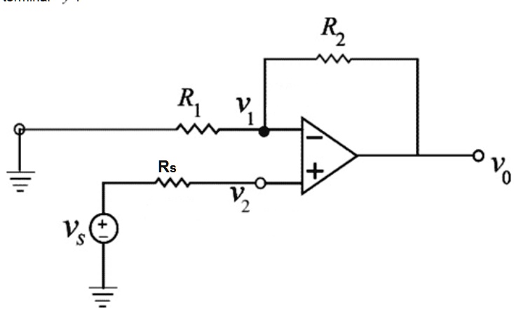 R1      R2
v1 ∙    ∘ v2
Rs
vs
v0