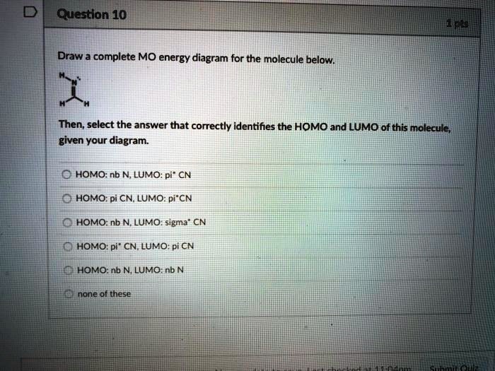 o uegtionino draw a complete mo energy diagram for the molecule below ...