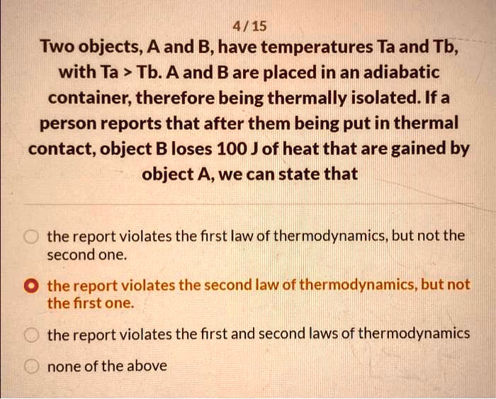 SOLVED: 4/15 Two Objects, A And B, Have Temperatures Ta And Tb, With Ta ...