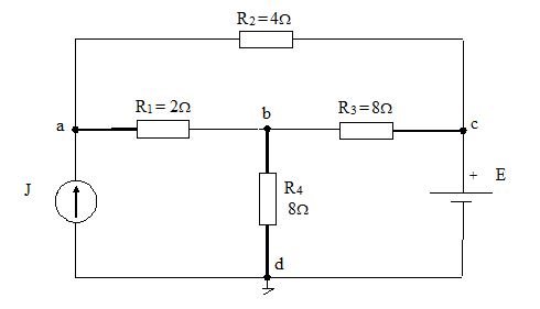 Solve the circuit with the node voltages method. In the circuit, E=40V ...