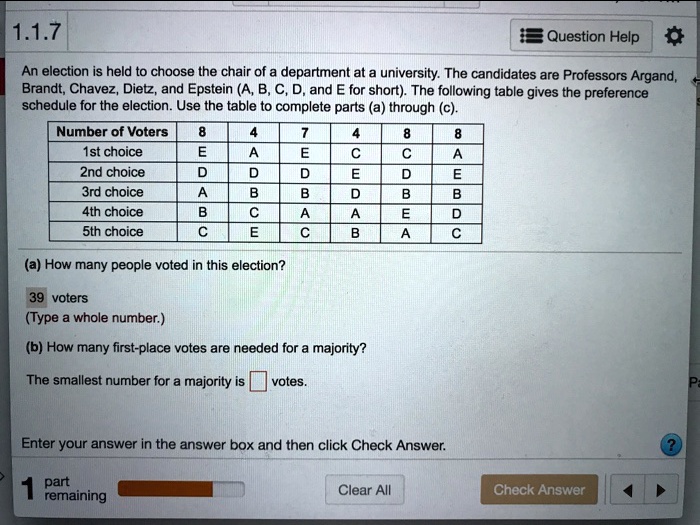 1.1.7 Question Help An election is held to choose the chair of a ...