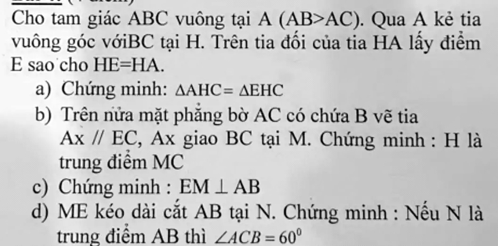 cho tam giac abc vuong tai a abzac qua a ke tia vuong goc voibc tai h ...