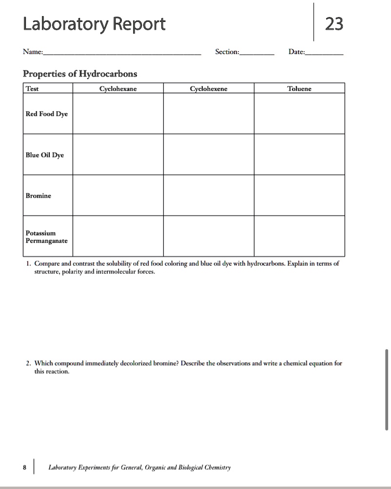 SOLVED Laboratory Report Name 23 Section Date Properties of
