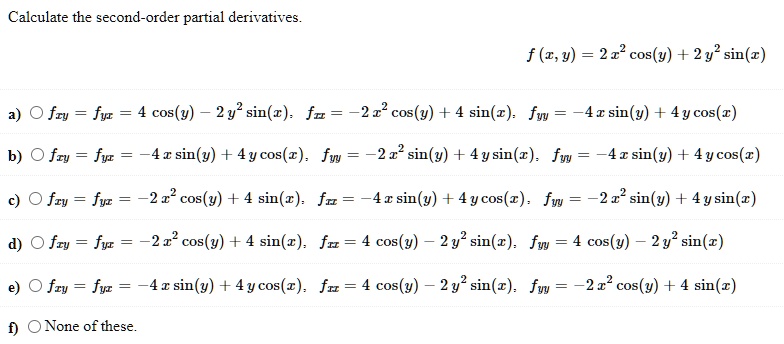Calculate The Second Order Partial Derivatives F I Y Itprospt
