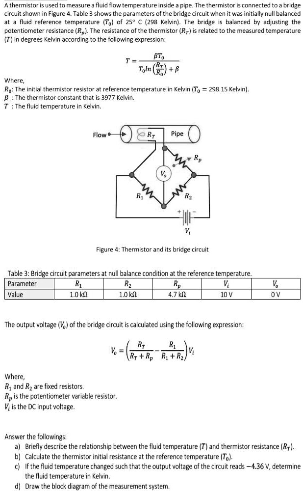 SOLVED: A thermistor is used to measure the fluid flow temperature ...