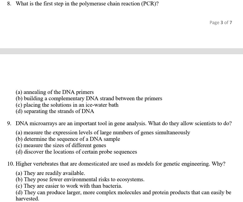 SOLVED 8. What is the first step in the polymerase chain reaction (PCR