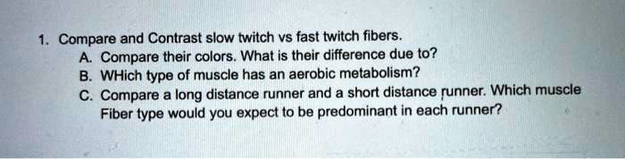 SOLVED:Compare and Contrast slow twitch vs fast twitch fibers. Compare ...