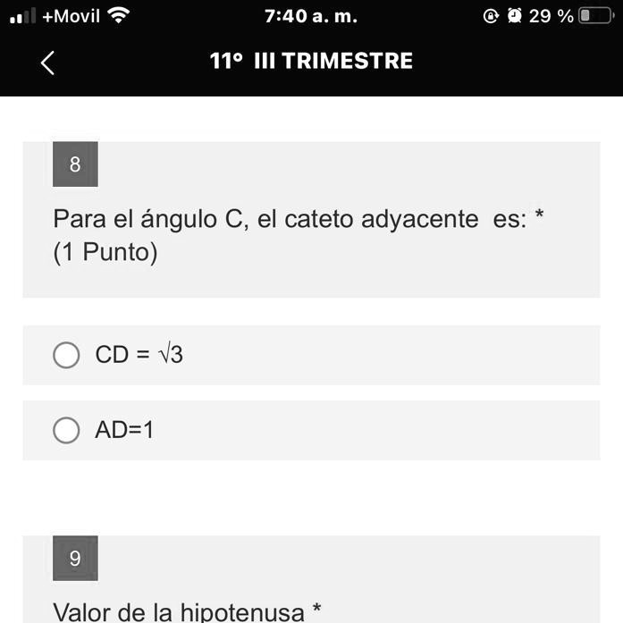sobre cual es la indicada movil 740am 29 170 iii trimestre 8 para el angulo c el cateto adyacente es punto cd v3 ad1 9 valor de la hipotenusa 38174