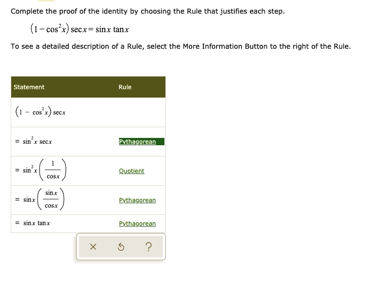 SOLVED Complete the proof of the identity by choosing the Rule that
