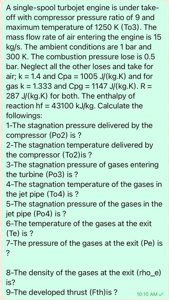SOLVED A singlespool turbojet engine is under take off with