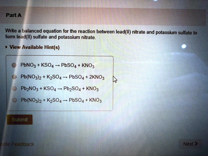 SOLVED Part A Write a balanced equation for the reaction between lead