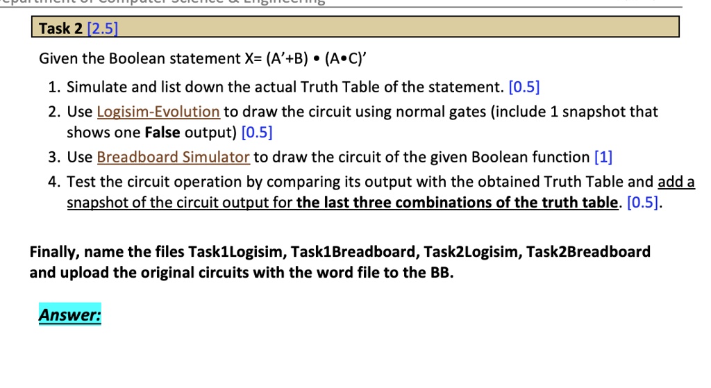 SOLVED: Task 2 [25] Given the Boolean statement X = (A' + B) (A.C)' 1 ...