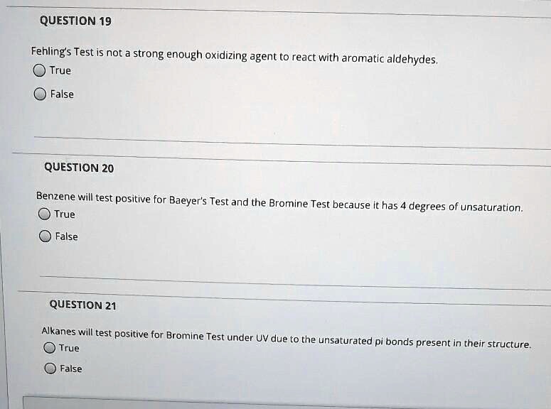 SOLVED: QUESTION 19 Fehlings Test is not strong enough oxidizing agent ...