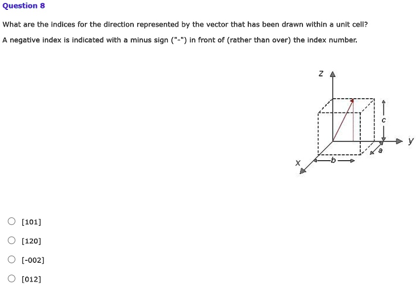 Question 8 What are the indices for the direction represented by the ...