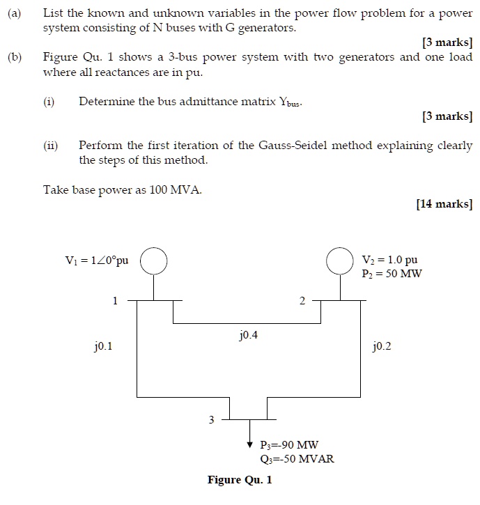 SOLVED (a) List the known and unknown variables in the power flow