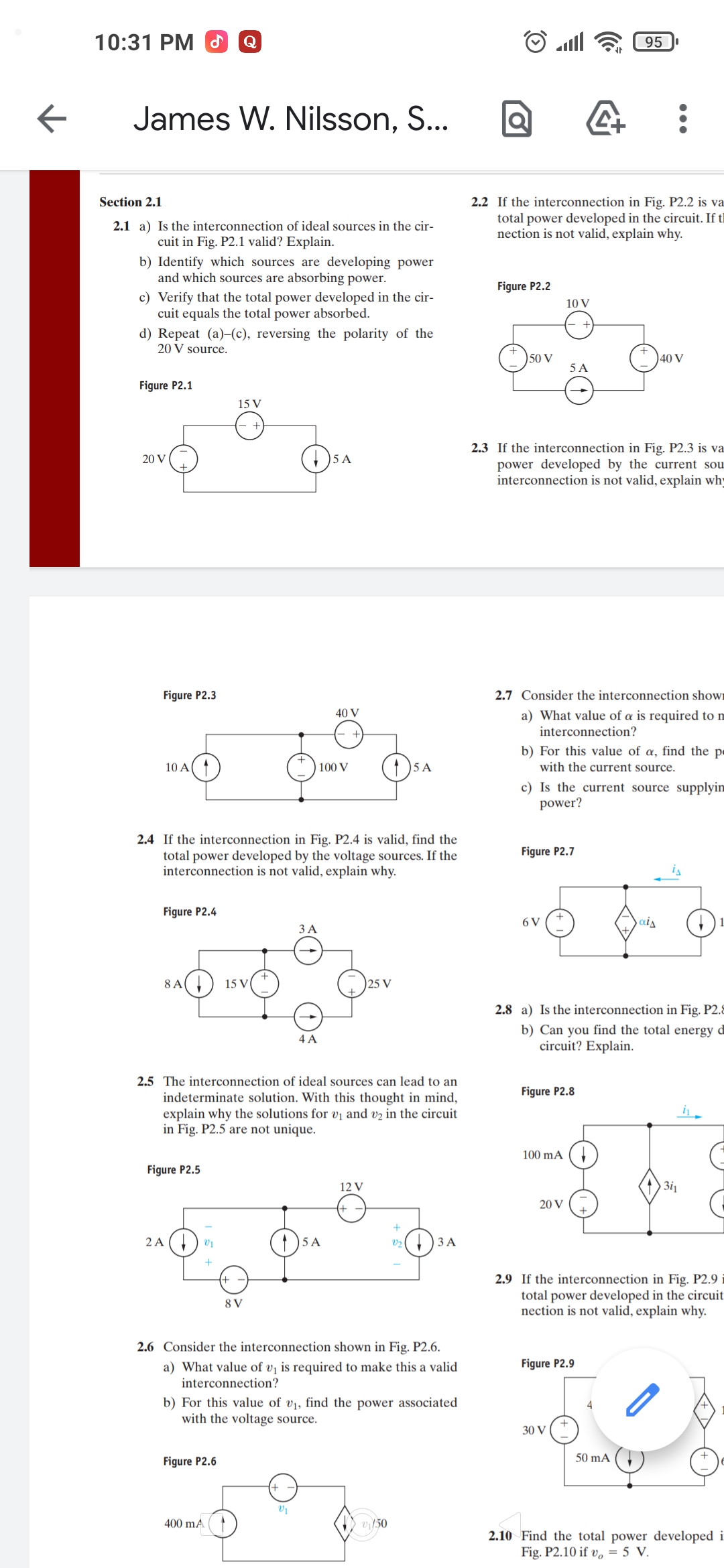 SOLVED: The interconnection of ideal sources can lead to an ...