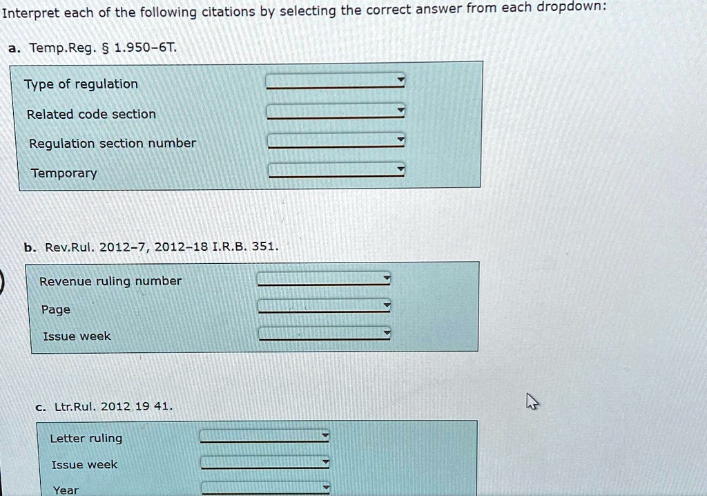 SOLVED: Interpret each of the following citations by selecting the ...