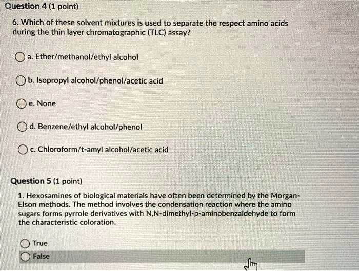 SOLVED Question 4 (1 point) Which of these solvent mixtures is used to