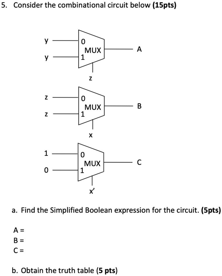 SOLVED: Consider the combinational circuit below (15pts) a. Find the ...