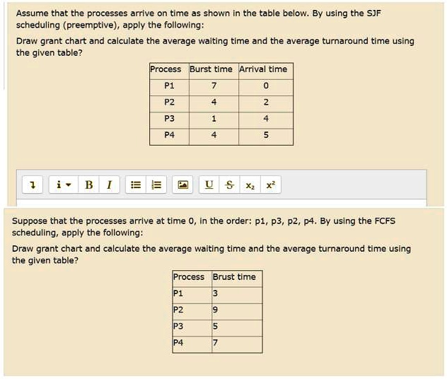 SOLVED: Assume that the processes arrive on time as shown in the table ...