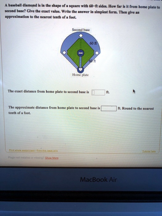 SOLVED Baseball diamond is in the shape of a square with 60ft sides