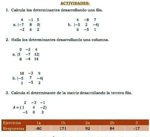 SOLVED: Calcula los determinantes desarrollado de una fila quien me ...