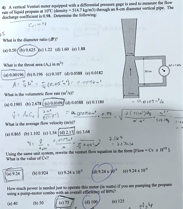 SOLVED: A vertical Venturi meter equipped with a differential pressure ...