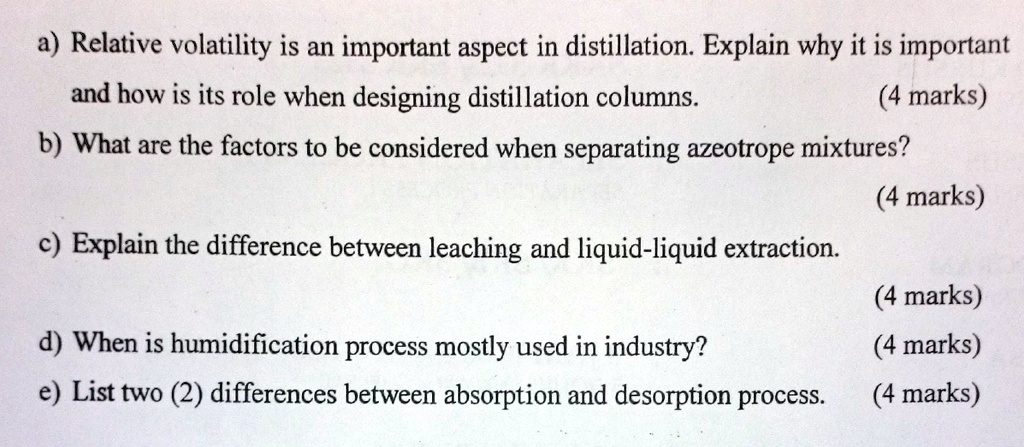 Relative Volatility Distillation Column SOLVED: a) Relative volatility is an important aspect in distillation ...