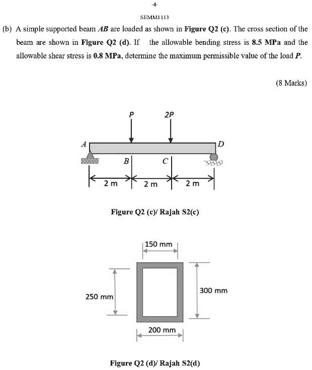 SOLVED: SEMM1113 A simple supported beam AB is loaded as shown in ...