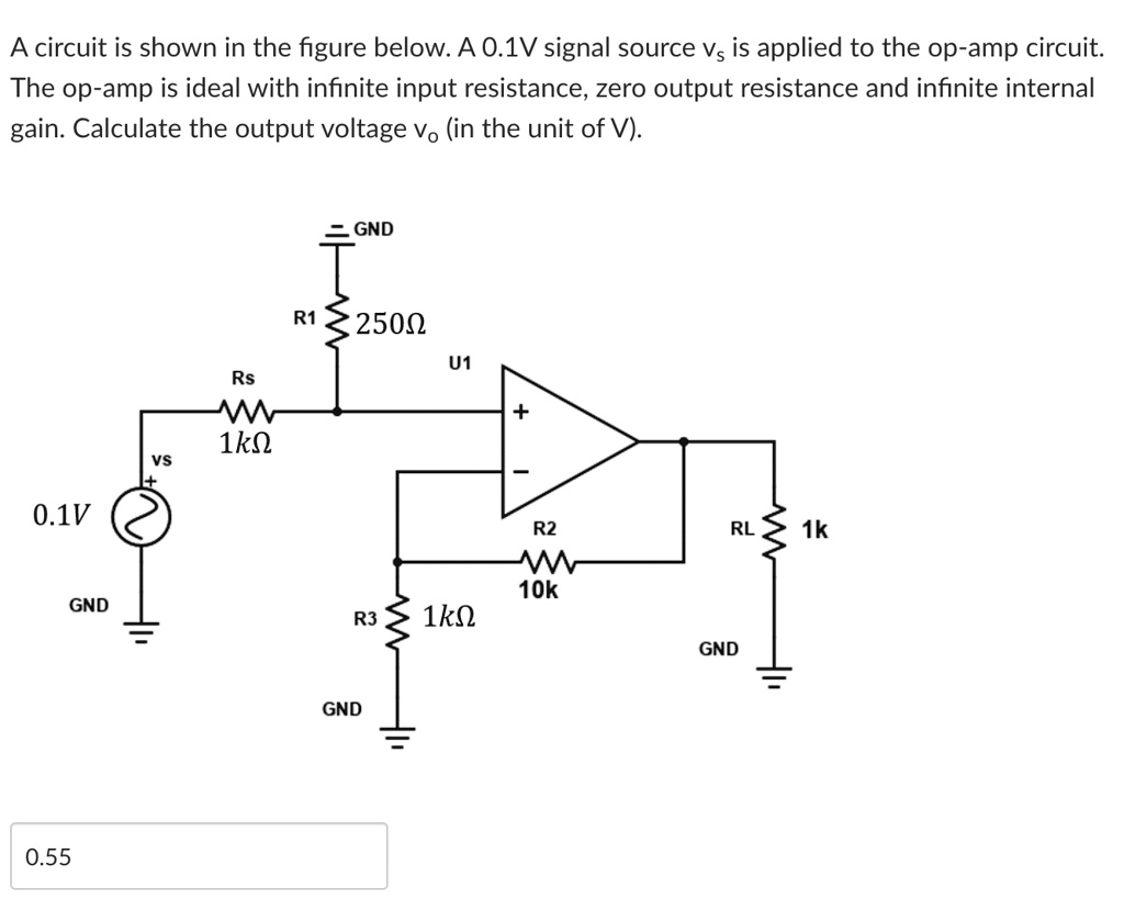 A circuit is shown in the figure below. A 0.1V signal source vs is ...