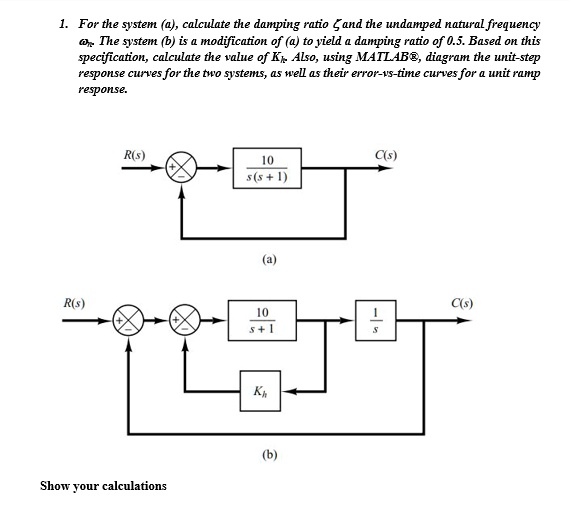 SOLVED: For the system (a), calculate the damping ratio and the ...