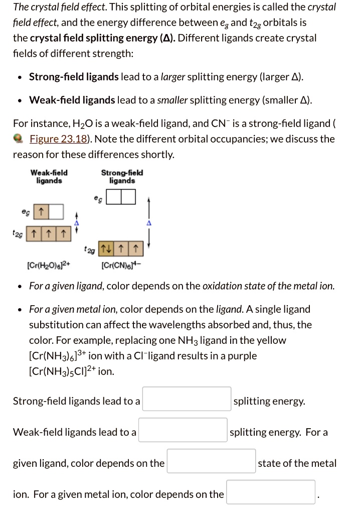Crystal Field Effect SOLVED: The crystal field effect. This splitting of orbital energies is ...