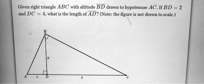 Solved Given Right Triangle Abc With Altitude Bd Drawn To Hypotenuse Ac If Bd 2 And Dc 4 5000