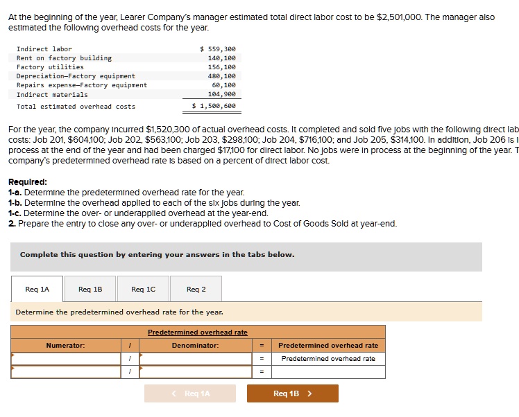 Req 1a determine the predetermined overhead rate for the...