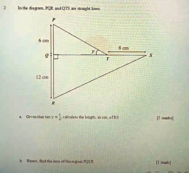 SOLVED In the diagram; PQR and QTS are straight lines. cn 8 cm [2 cm