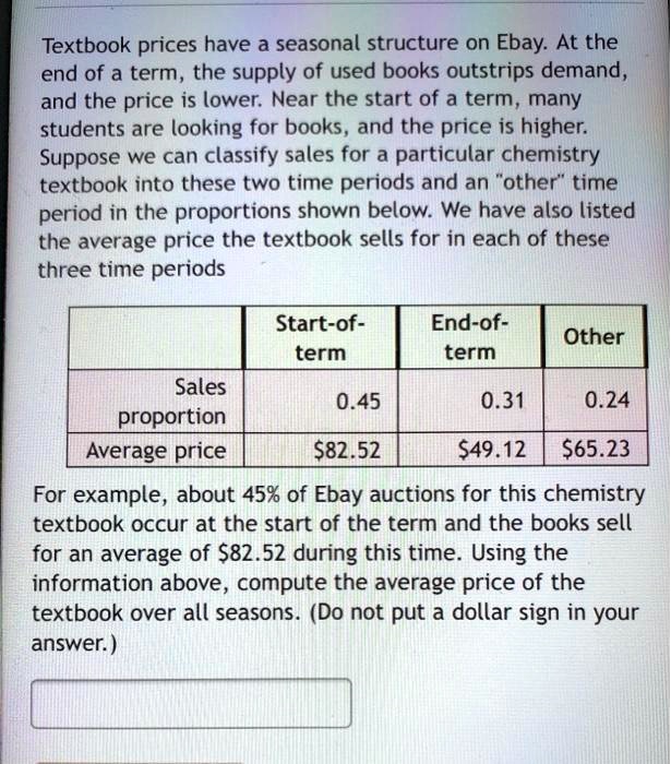 SOLVED Textbook prices have a seasonal structure on Ebay At the end