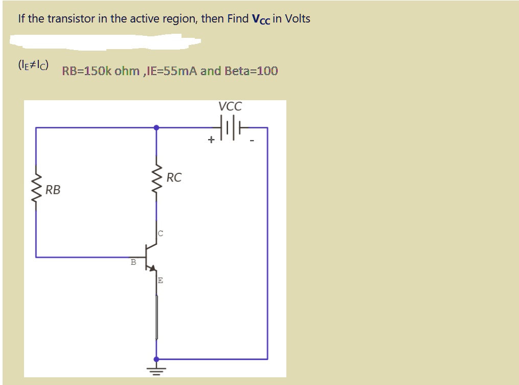SOLVED: If the transistor is in the active region, then find Vcc in ...