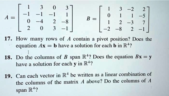 SOLVED: -2 2 A = B 2 -8 5 2 33 2 [ -2 8 17 How Many Rows Of A Contain ...