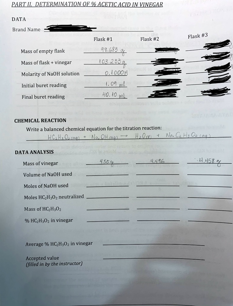SOLVED PARALLEL DETERMINATION OF ACETIC ACID IN VINEGAR DATA Brand