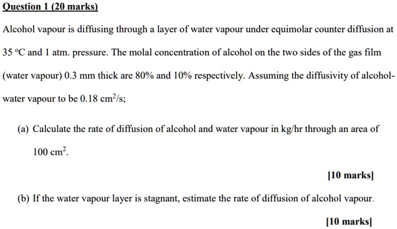 Question 1 (20 marks) Alcohol vapour is diffusing through a layer of ...