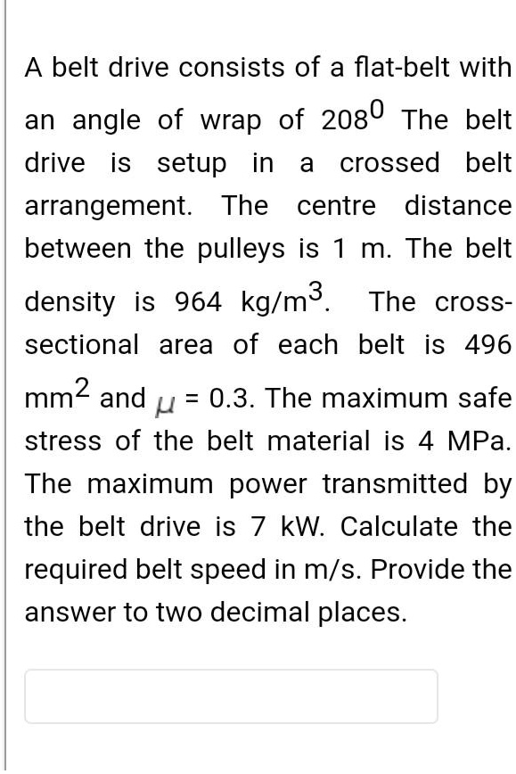 SOLVED A belt drive consists of a flatbelt with an angle of wrap of