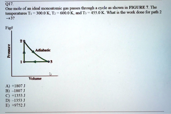 Q17. One mole of an ideal monoatomic gas passes through a cycle as ...
