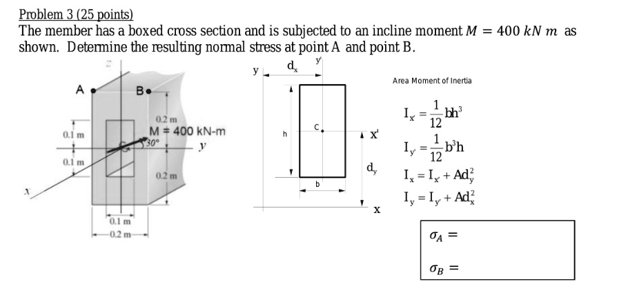 Solved Problem 3 25 Points The Member Has A Boxed Cross Section And Is Subjected To An