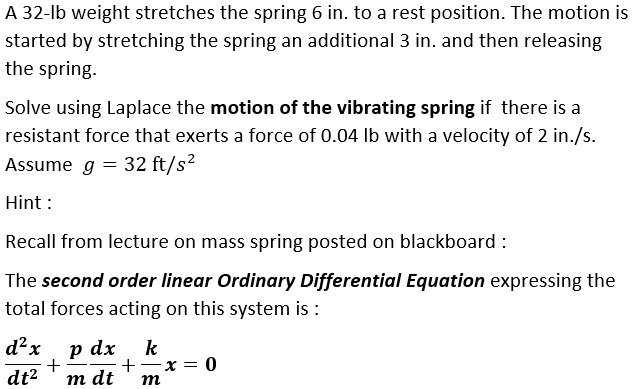 a 32 ib weight stretches the spring 6 in to a rest position the motion ...