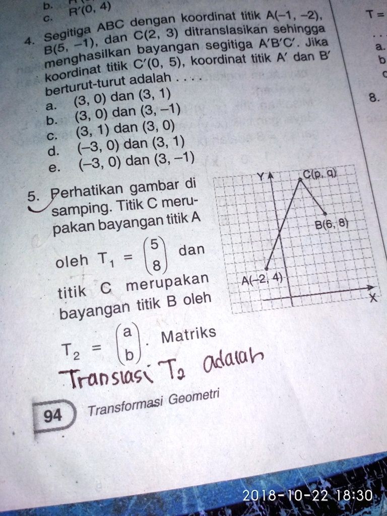 SOLVED: No 5 Ya Kak, Mohon Bantu R(O, 4) 6. Dengan Koordinat Titik AC-h ...