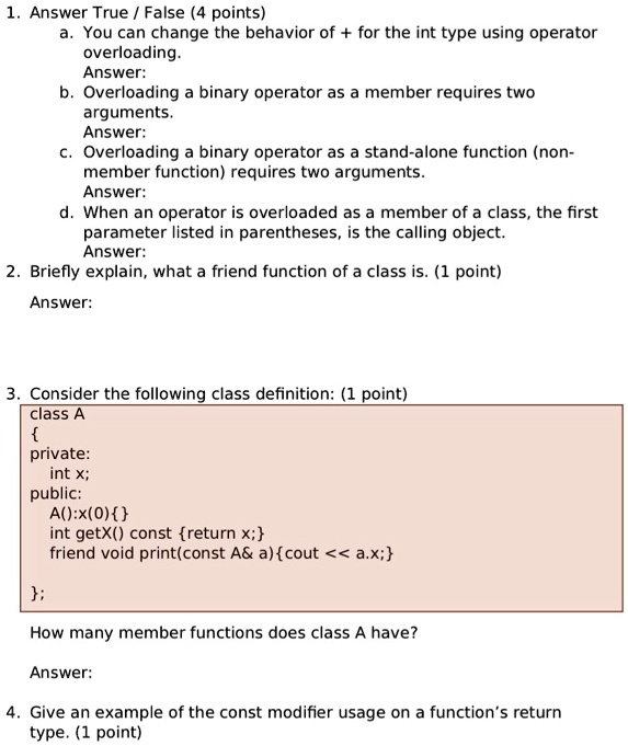 1 Overloading Overloading allows a function or operator to have a