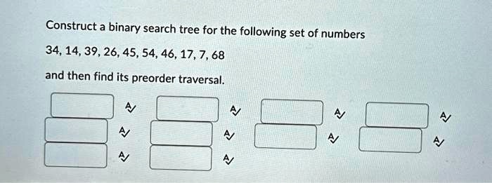 Construct a binary search tree for the following set of numbers
34, 14, 39, 26, 45, 54, 46, 17, 7, 68
and then find its preorder traversal.